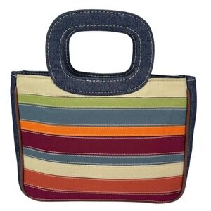 Y2K Denim‎ Mini Handbag Colorful Stitched Stripes Retro Purse Kidcore